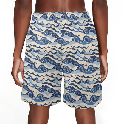 Mens Abstract Waves Mesh Shorts Sea Life Swim Trunks - DeRose Seasonal