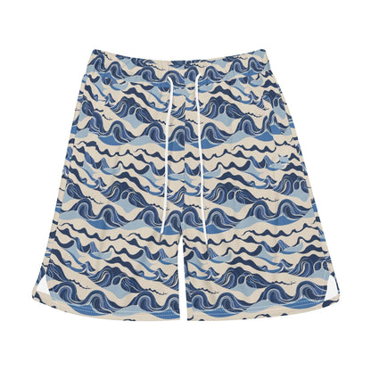 Mens Abstract Waves Mesh Shorts Sea Life Swim Trunks - DeRose Seasonal