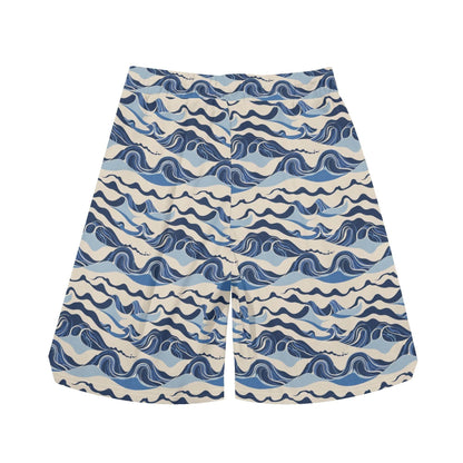 Mens Abstract Waves Mesh Shorts Sea Life Swim Trunks - DeRose Seasonal