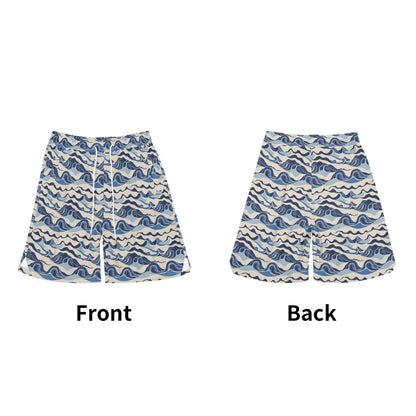 Mens Abstract Waves Mesh Shorts Sea Life Swim Trunks - DeRose Seasonal