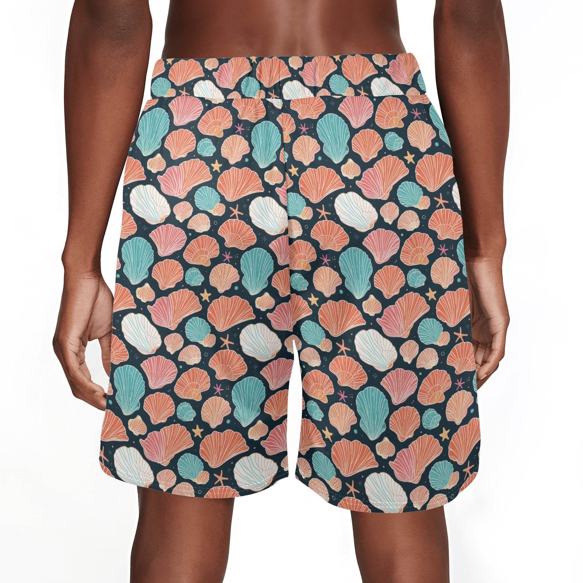 Men's Big Shells and Stars Mesh Shorts Sea Life Swim Trunks - DeRose Seasonal