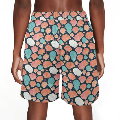 Men's Big Shells and Stars Mesh Shorts Sea Life Swim Trunks - DeRose Seasonal