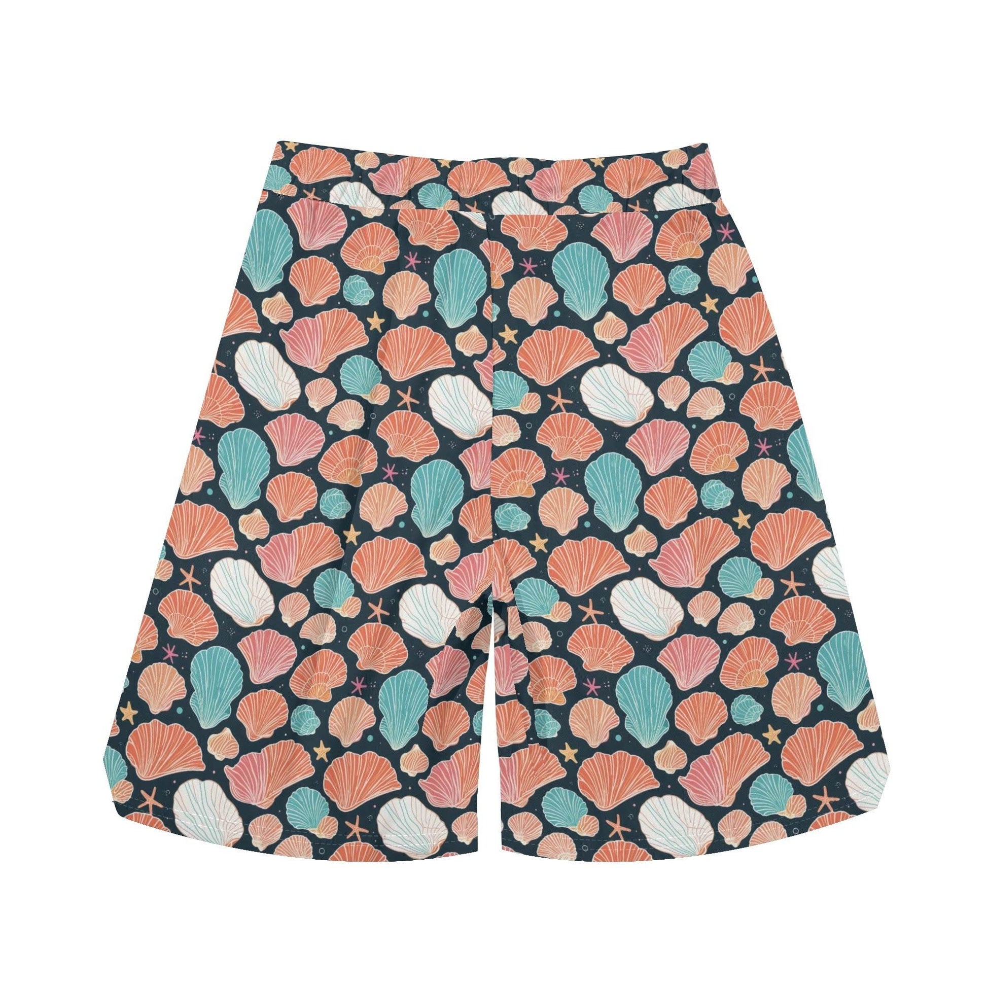 Men's Big Shells and Stars Mesh Shorts Sea Life Swim Trunks - DeRose Seasonal