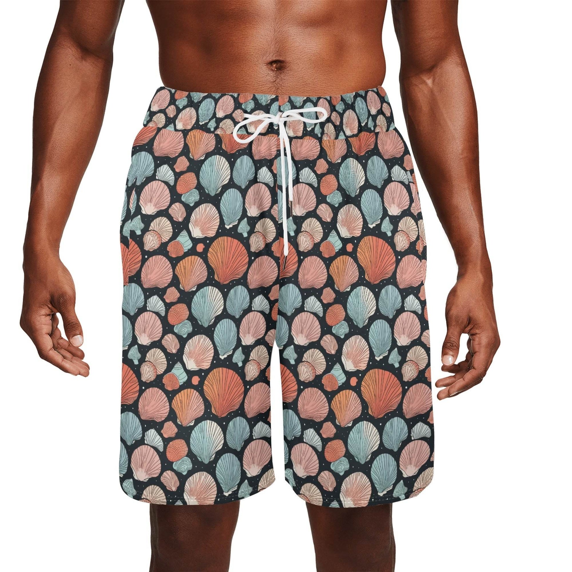 Men's Big Shells Mesh Shorts Sea Life Swim Trunks - DeRose Seasonal
