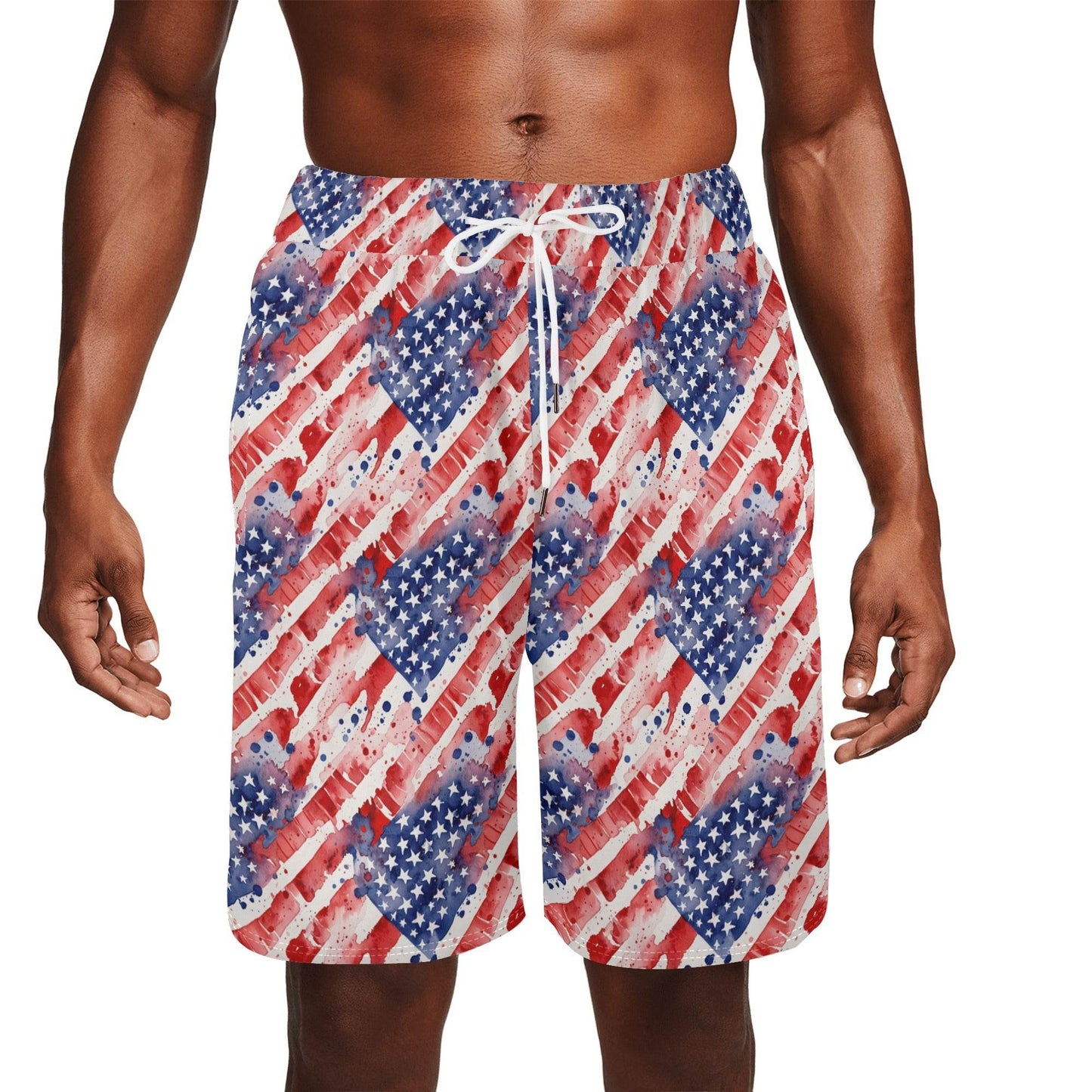 Men's Watercolor Independence Mesh Shorts Sea Life Swim Trunks - DeRose Seasonal