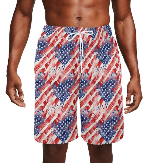 Men's Watercolor Independence Mesh Shorts Sea Life Swim Trunks - DeRose Seasonal
