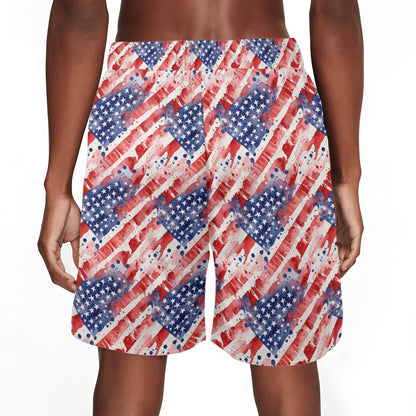 Men's Watercolor Independence Mesh Shorts Sea Life Swim Trunks - DeRose Seasonal