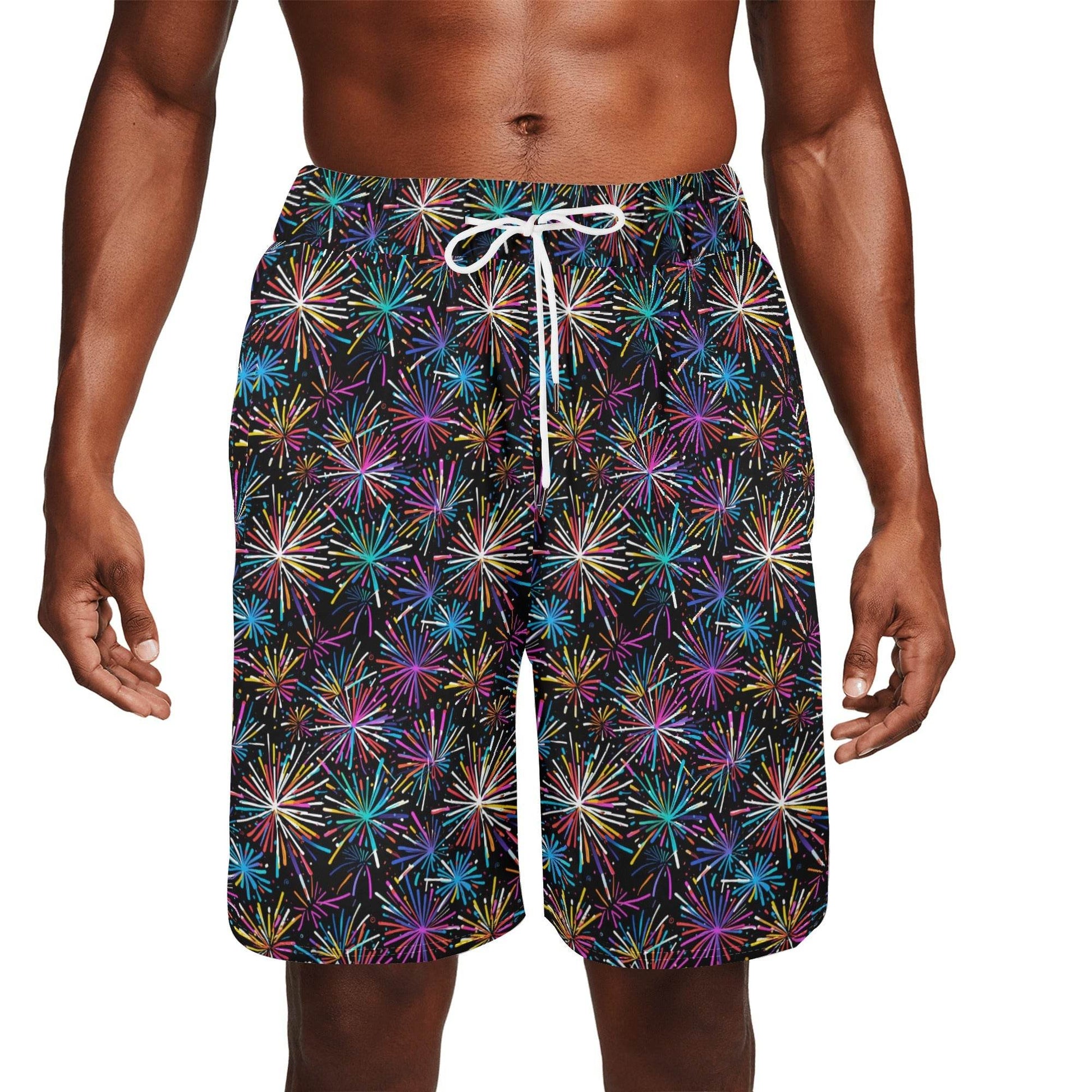 Men's Sharp Fireworks Mesh Shorts Sea Life Swim Trunks - DeRose Seasonal