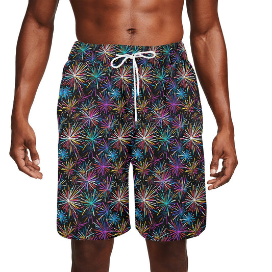 Men's Sharp Fireworks Mesh Shorts Sea Life Swim Trunks - DeRose Seasonal