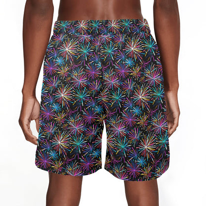 Men's Sharp Fireworks Mesh Shorts Sea Life Swim Trunks - DeRose Seasonal