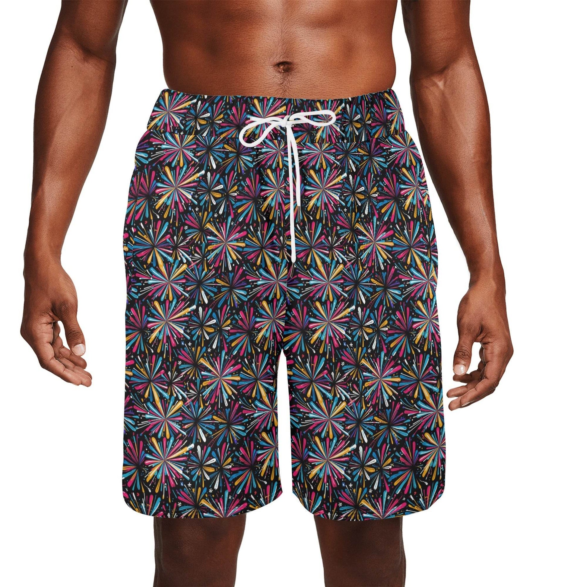 Men's Colorful Fireworks Mesh Shorts Sea Life Swim Trunks - DeRose Seasonal