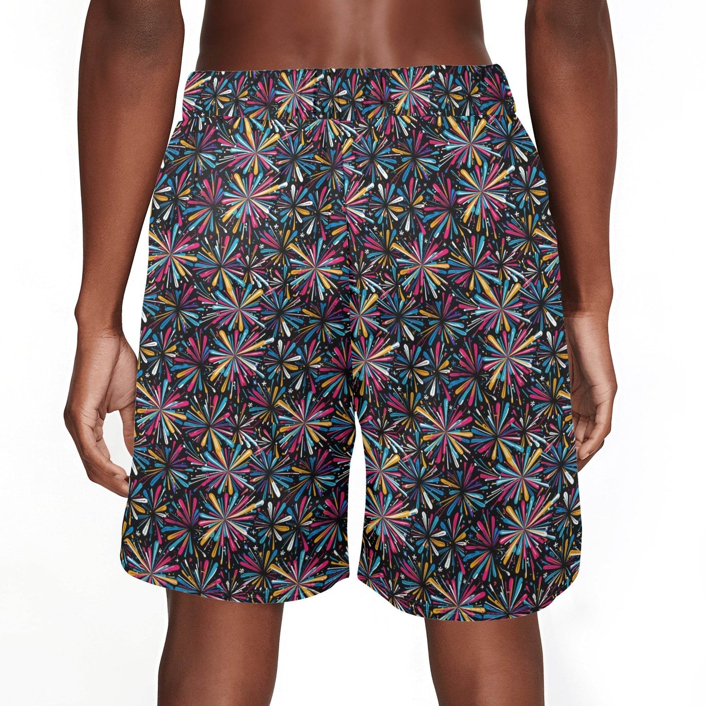 Men's Colorful Fireworks Mesh Shorts Sea Life Swim Trunks - DeRose Seasonal