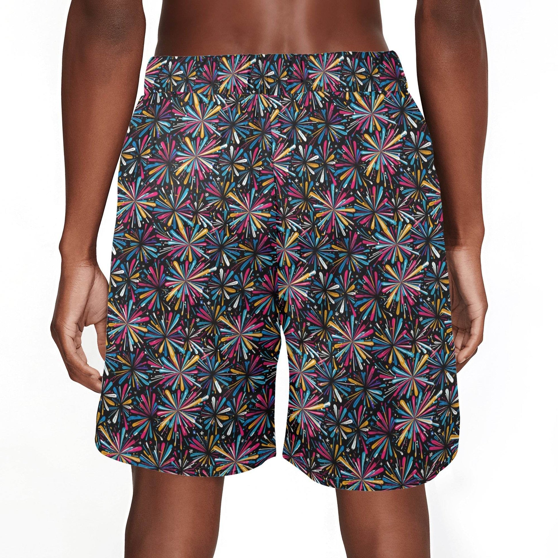 Men's Colorful Fireworks Mesh Shorts Sea Life Swim Trunks - DeRose Seasonal