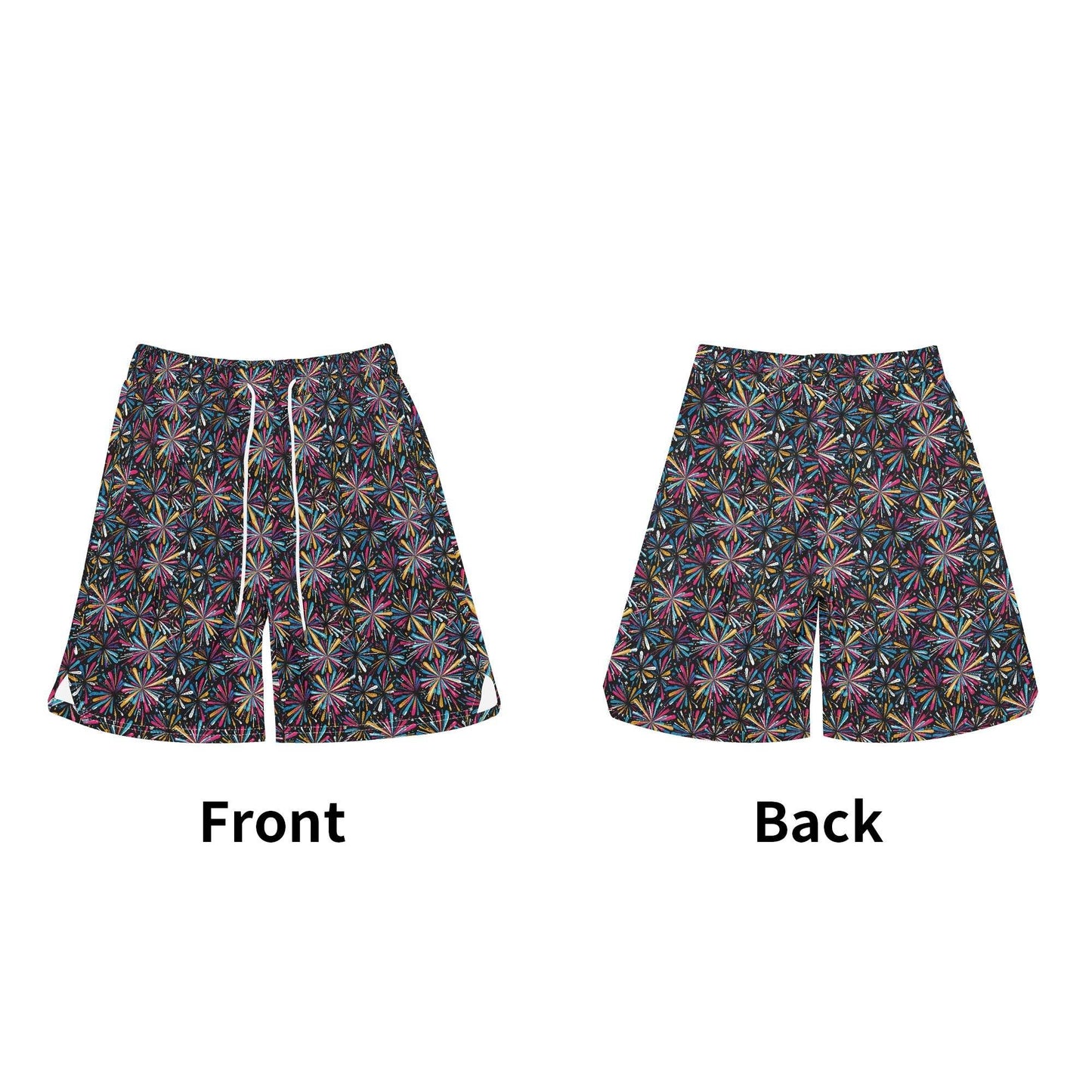 Men's Colorful Fireworks Mesh Shorts Sea Life Swim Trunks - DeRose Seasonal