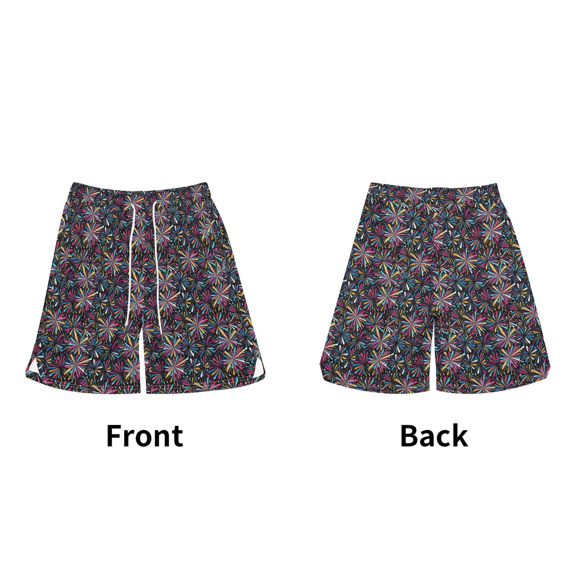 Men's Colorful Fireworks Mesh Shorts Sea Life Swim Trunks - DeRose Seasonal