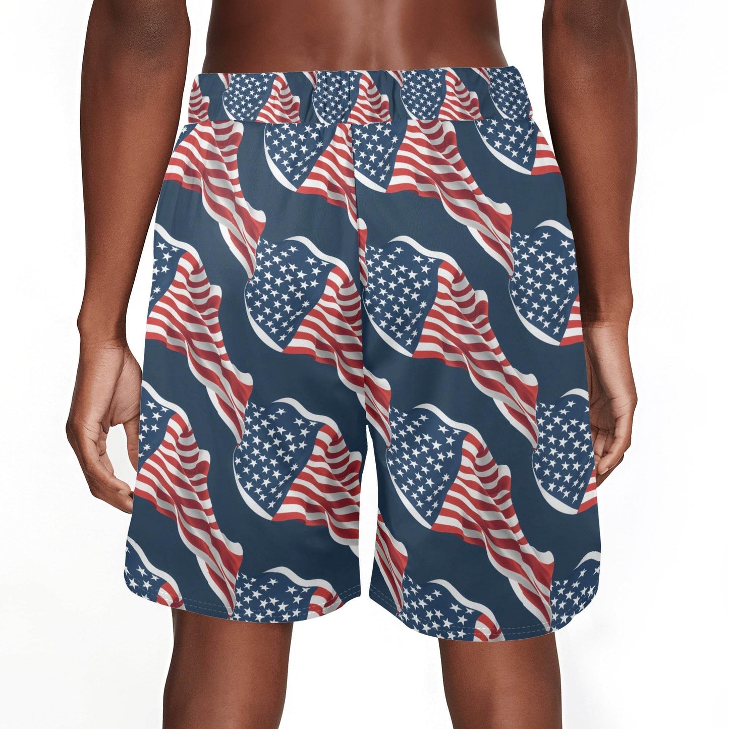 Men's Wavy Flag USA Mesh Shorts Sea Life Swim Trunks - DeRose Seasonal