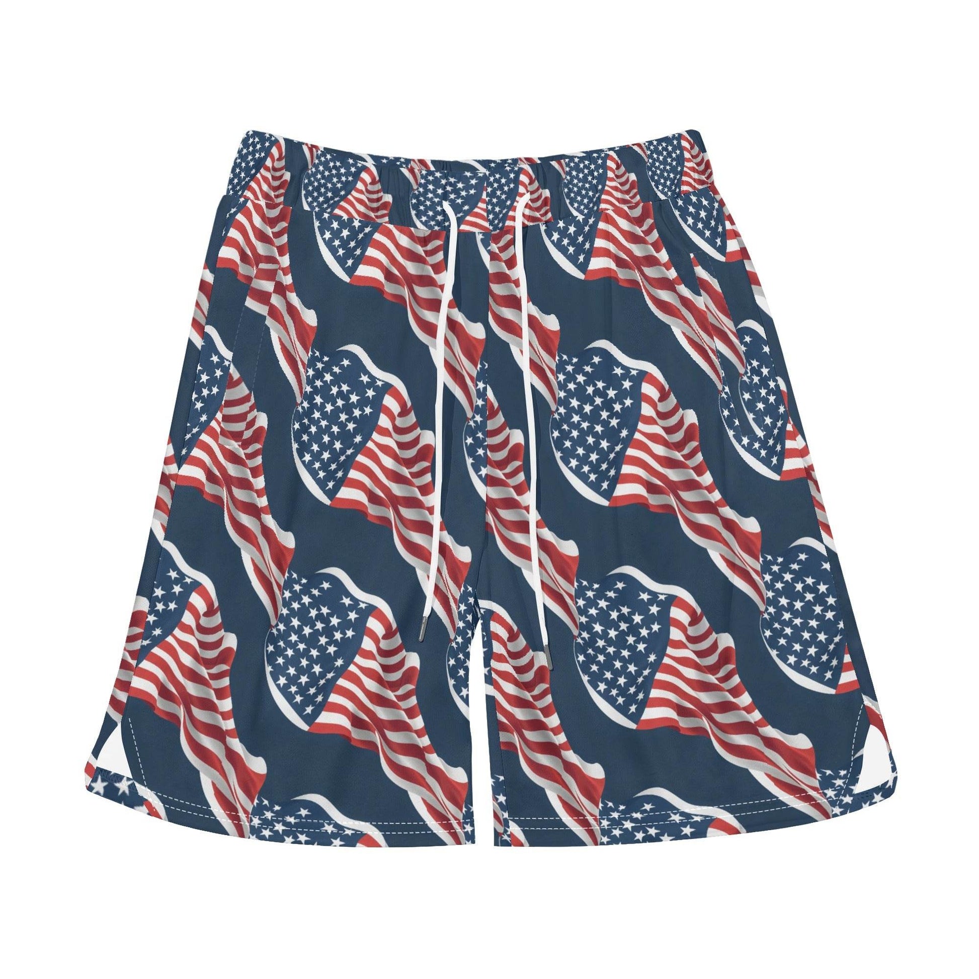 Men's Wavy Flag USA Mesh Shorts Sea Life Swim Trunks - DeRose Seasonal
