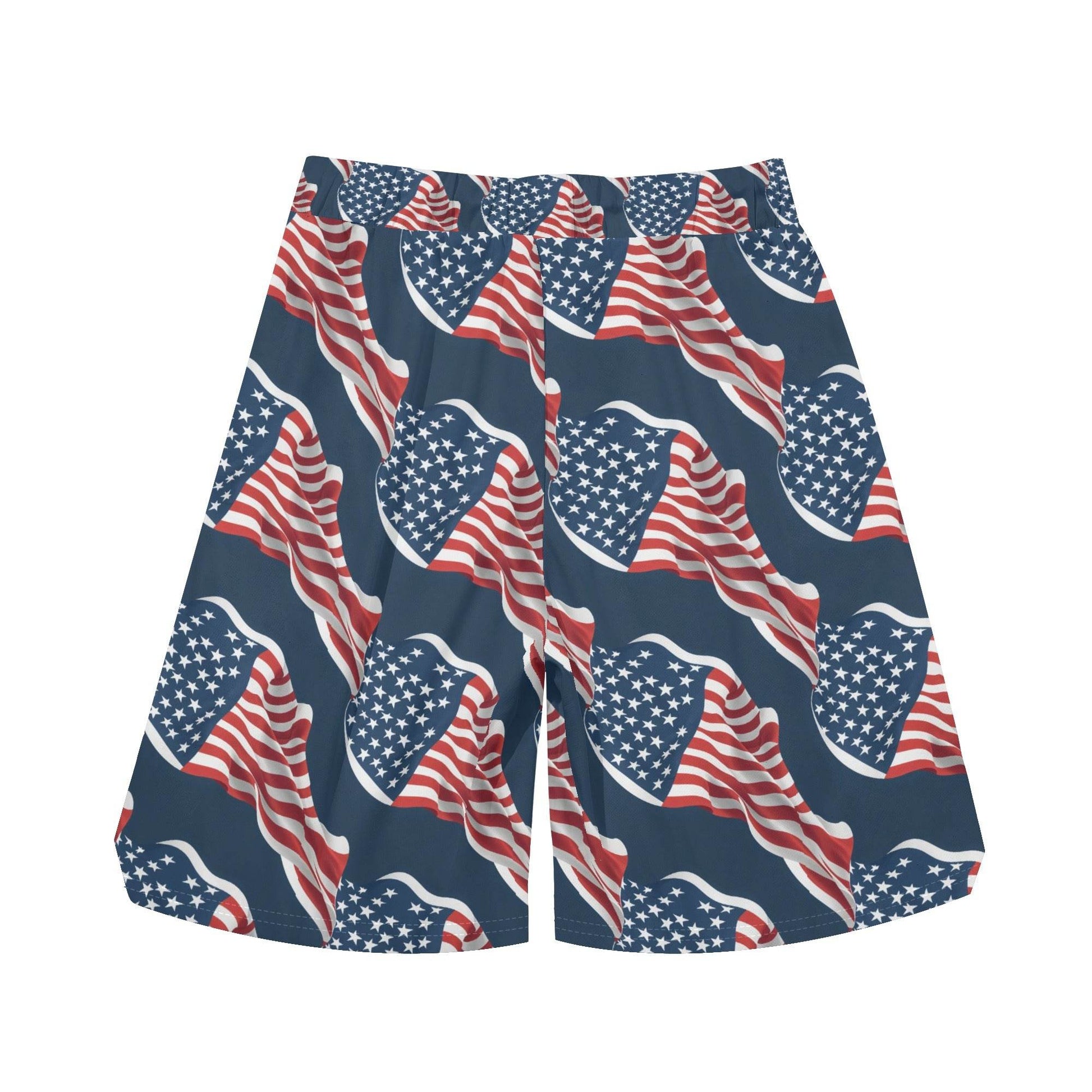 Men's Wavy Flag USA Mesh Shorts Sea Life Swim Trunks - DeRose Seasonal