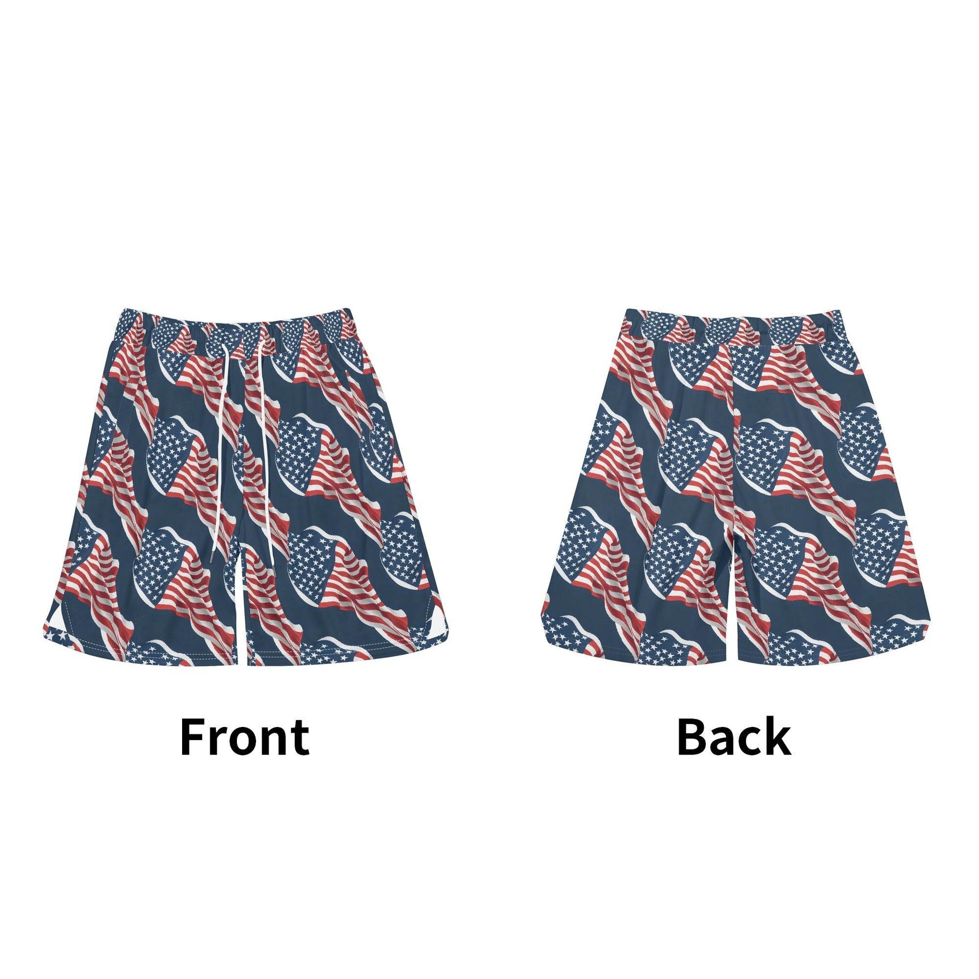 Men's Wavy Flag USA Mesh Shorts Sea Life Swim Trunks - DeRose Seasonal