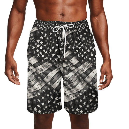 Men's Battered Flag Mesh Shorts Sea Life Swim Trunks - DeRose Seasonal