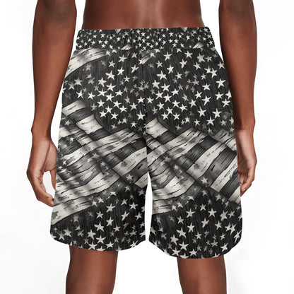 Men's Battered Flag Mesh Shorts Sea Life Swim Trunks - DeRose Seasonal