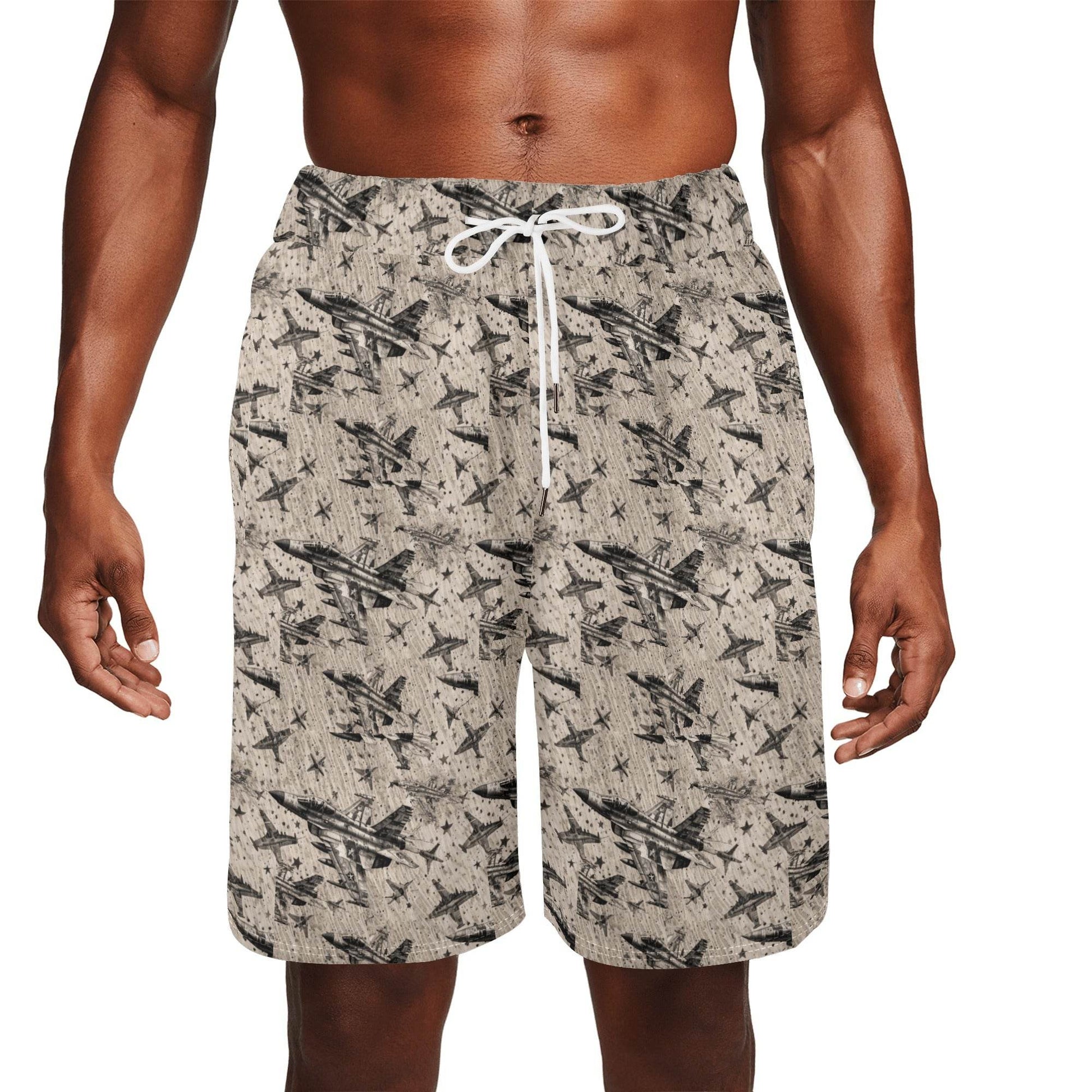 Men's Abstract Fighter Jets Mesh Shorts Sea Life Swim Trunks - DeRose Seasonal