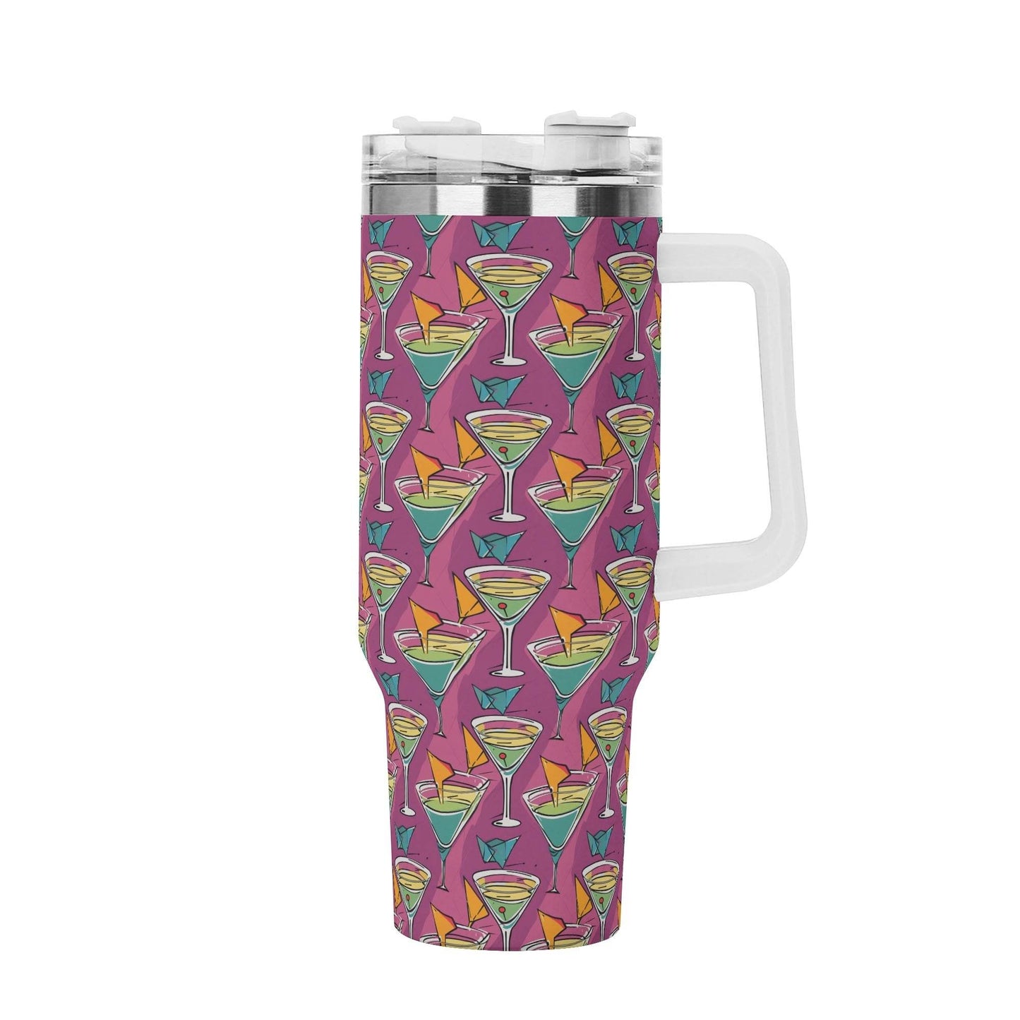 Artini Martini 40oz Stainless Steel Tumbler Gift With White Handle and Straw - DeRose Seasonal