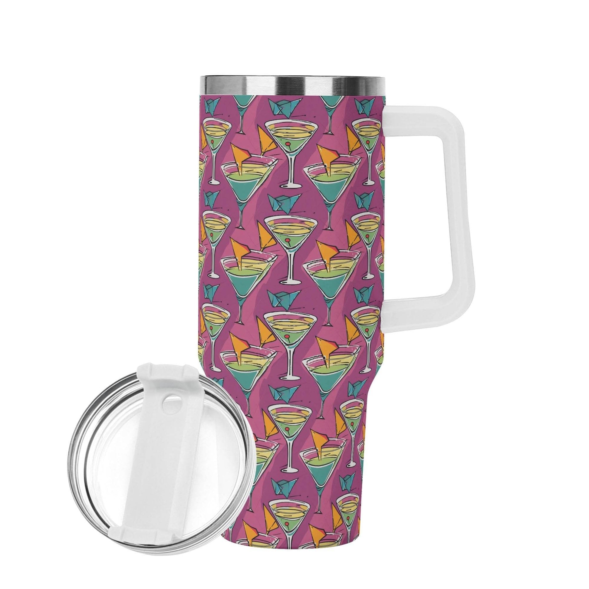 Artini Martini 40oz Stainless Steel Tumbler Gift With White Handle and Straw - DeRose Seasonal
