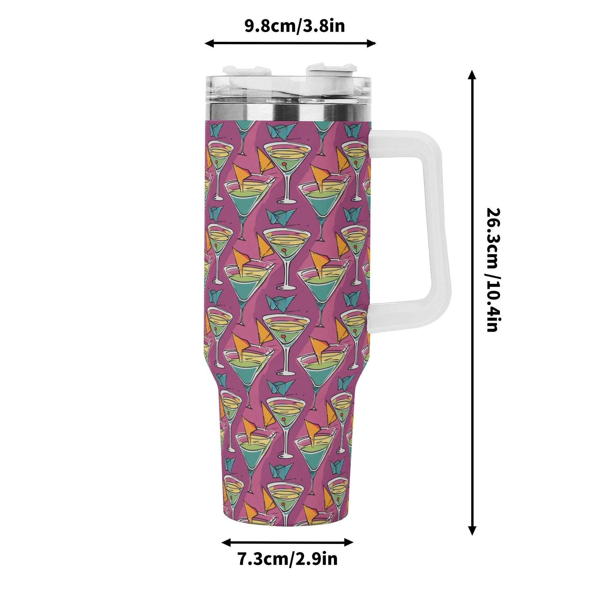 Artini Martini 40oz Stainless Steel Tumbler Gift With White Handle and Straw - DeRose Seasonal