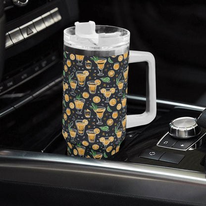 Gold Margarita 40oz Stainless Steel Tumbler Gift With White Handle and Straw - DeRose Seasonal