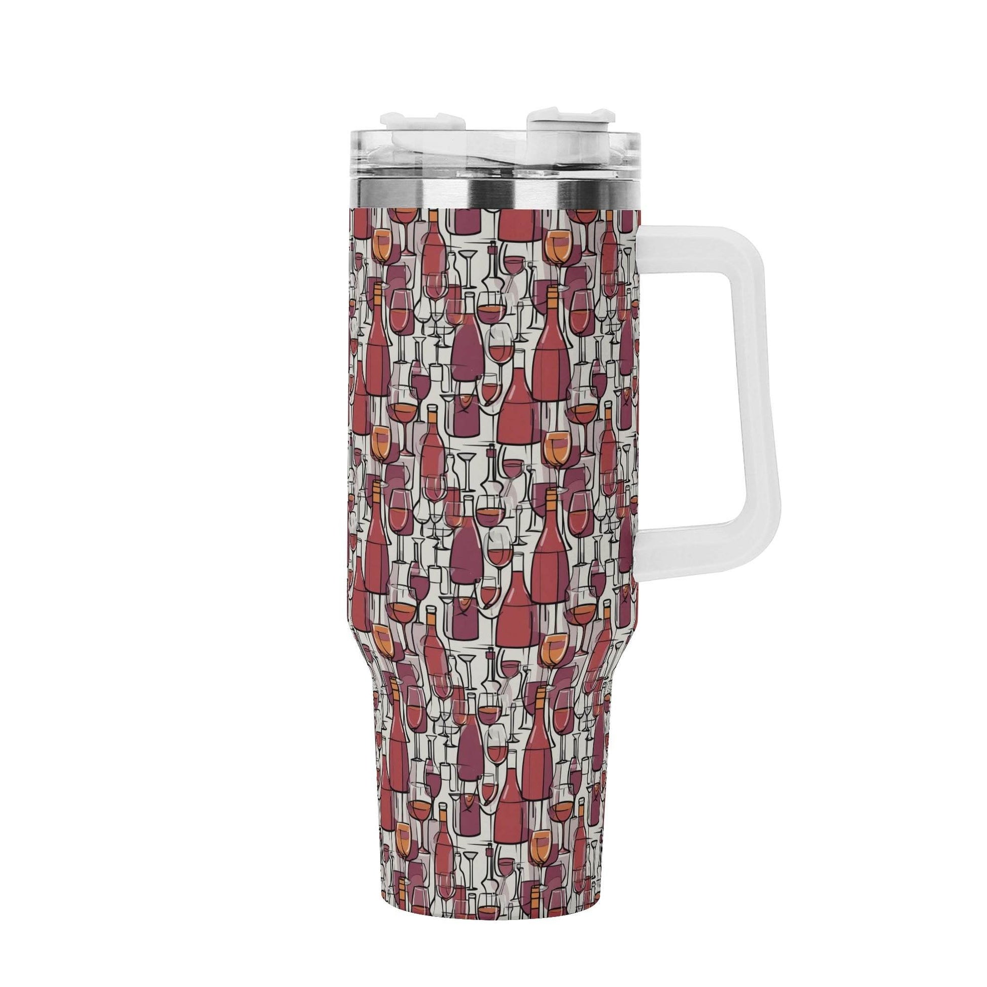 Wine With Me 40oz Stainless Steel Tumbler Gift With White Handle and Straw - DeRose Seasonal