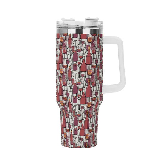 Wine With Me 40oz Stainless Steel Tumbler Gift With White Handle and Straw - DeRose Seasonal