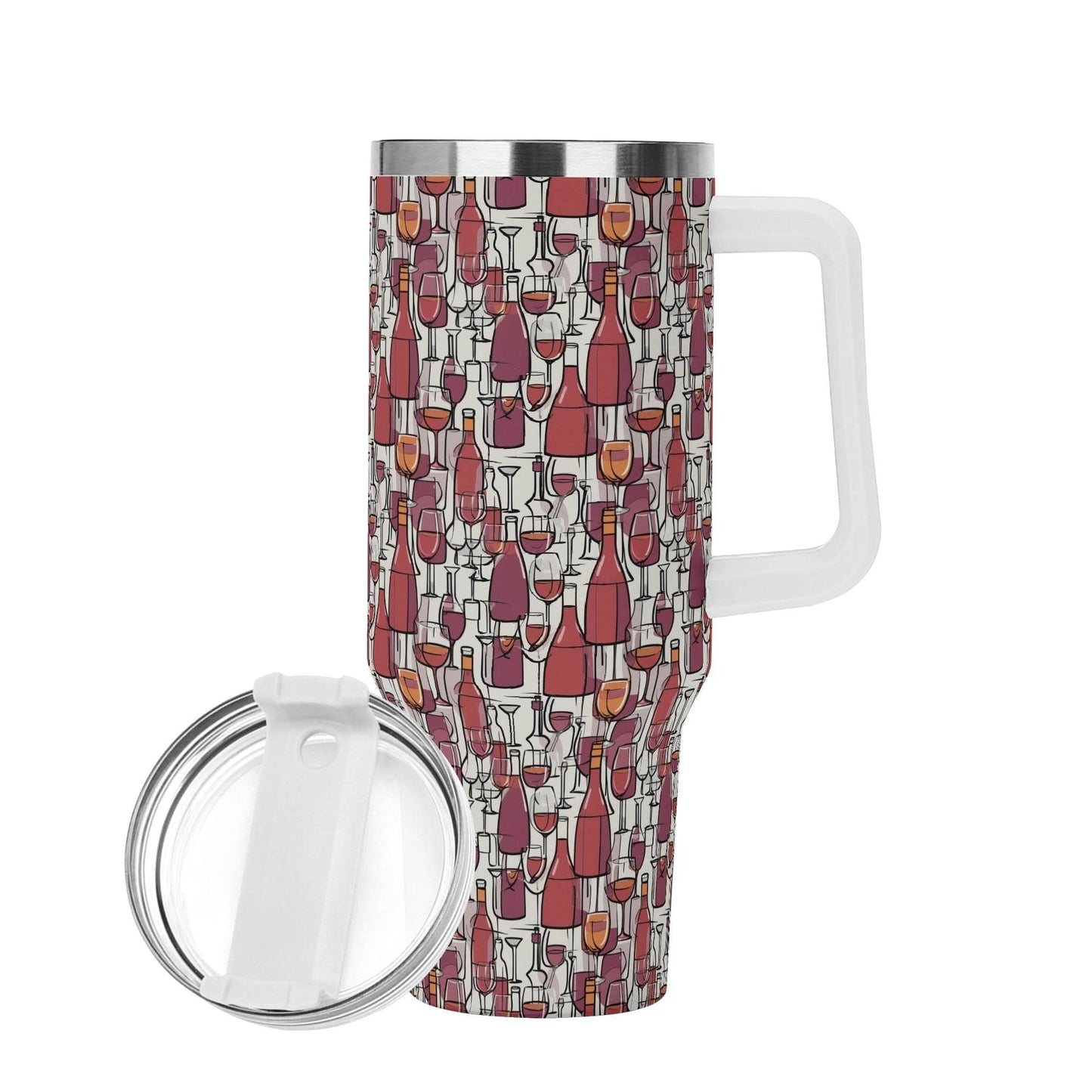 Wine With Me 40oz Stainless Steel Tumbler Gift With White Handle and Straw - DeRose Seasonal