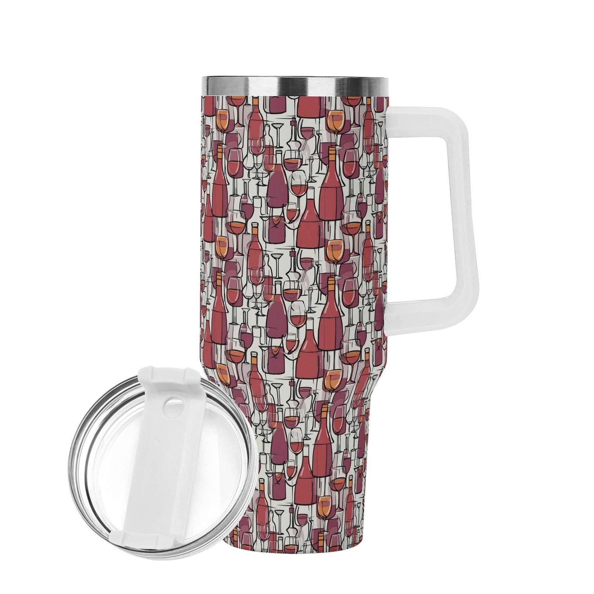 Wine With Me 40oz Stainless Steel Tumbler Gift With White Handle and Straw - DeRose Seasonal