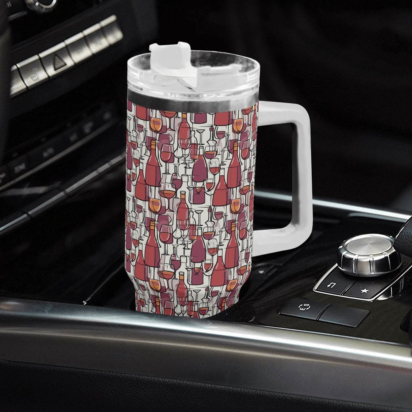 Wine With Me 40oz Stainless Steel Tumbler Gift With White Handle and Straw - DeRose Seasonal