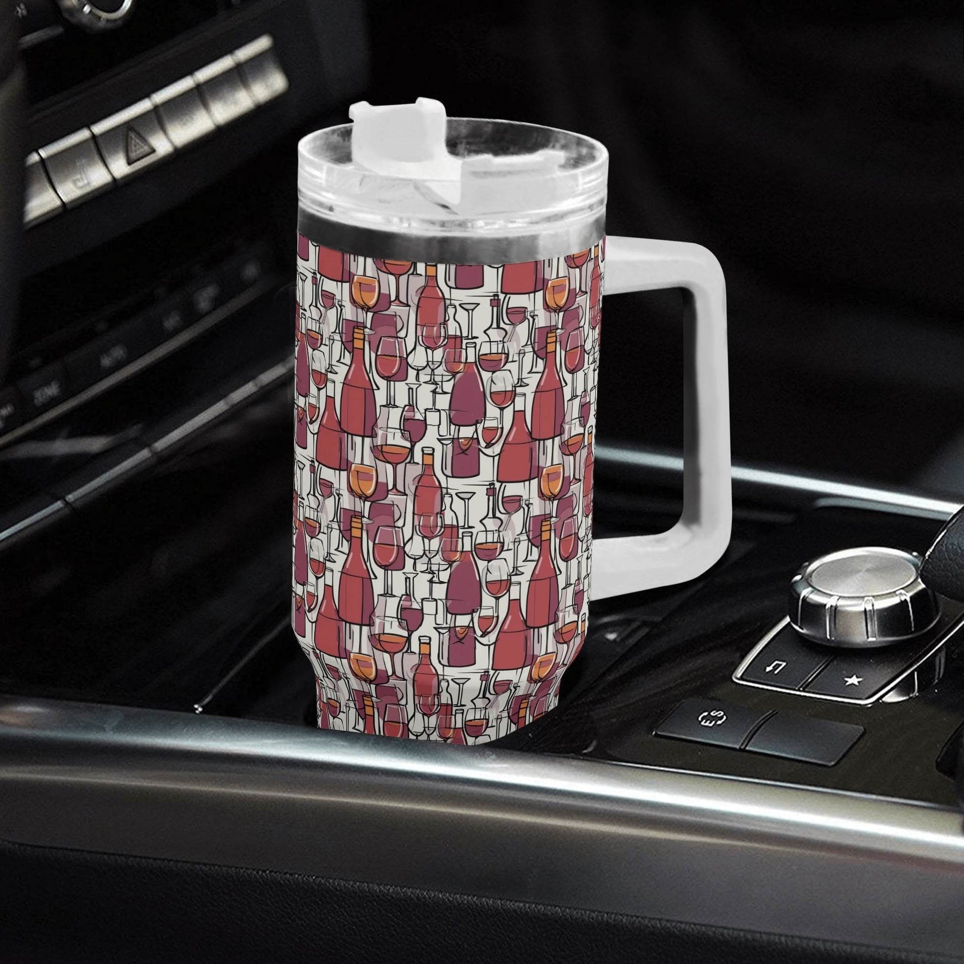 Wine With Me 40oz Stainless Steel Tumbler Gift With White Handle and Straw - DeRose Seasonal