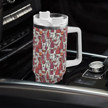 Wine With Me 40oz Stainless Steel Tumbler Gift With White Handle and Straw - DeRose Seasonal