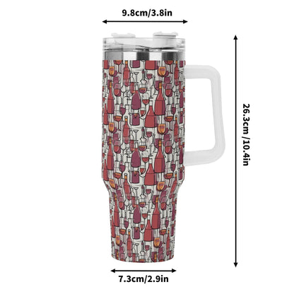 Wine With Me 40oz Stainless Steel Tumbler Gift With White Handle and Straw - DeRose Seasonal