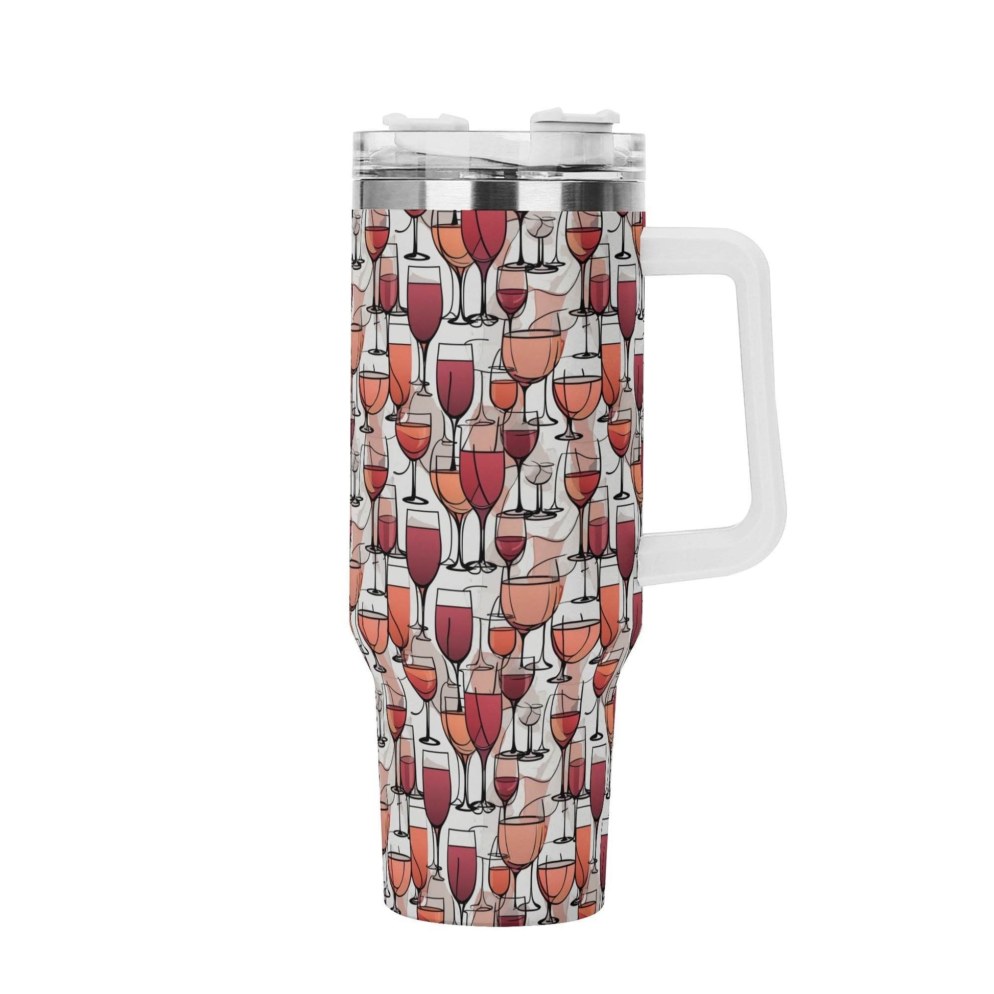 Wine Dining 40oz Stainless Steel Tumbler Gift With White Handle and Straw - DeRose Seasonal