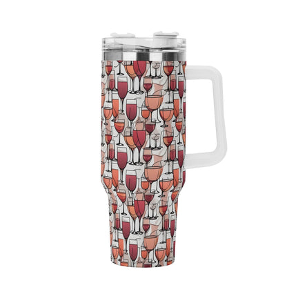 Wine Dining 40oz Stainless Steel Tumbler Gift With White Handle and Straw - DeRose Seasonal