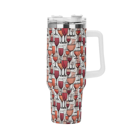 Wine Dining 40oz Stainless Steel Tumbler Gift With White Handle and Straw - DeRose Seasonal