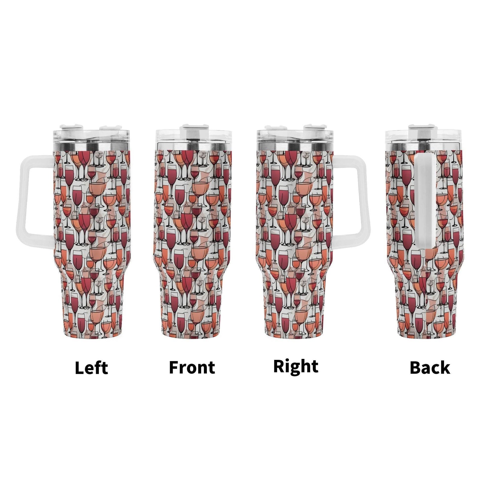 Wine Dining 40oz Stainless Steel Tumbler Gift With White Handle and Straw - DeRose Seasonal