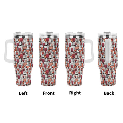 Wine Dining 40oz Stainless Steel Tumbler Gift With White Handle and Straw - DeRose Seasonal