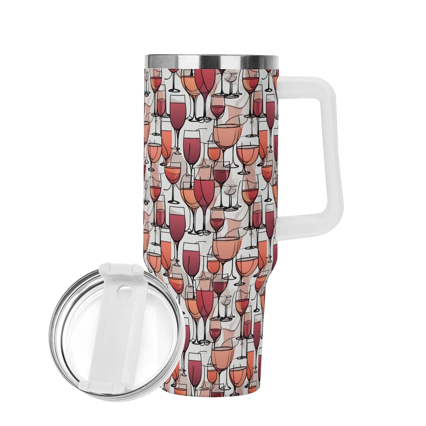 Wine Dining 40oz Stainless Steel Tumbler Gift With White Handle and Straw - DeRose Seasonal