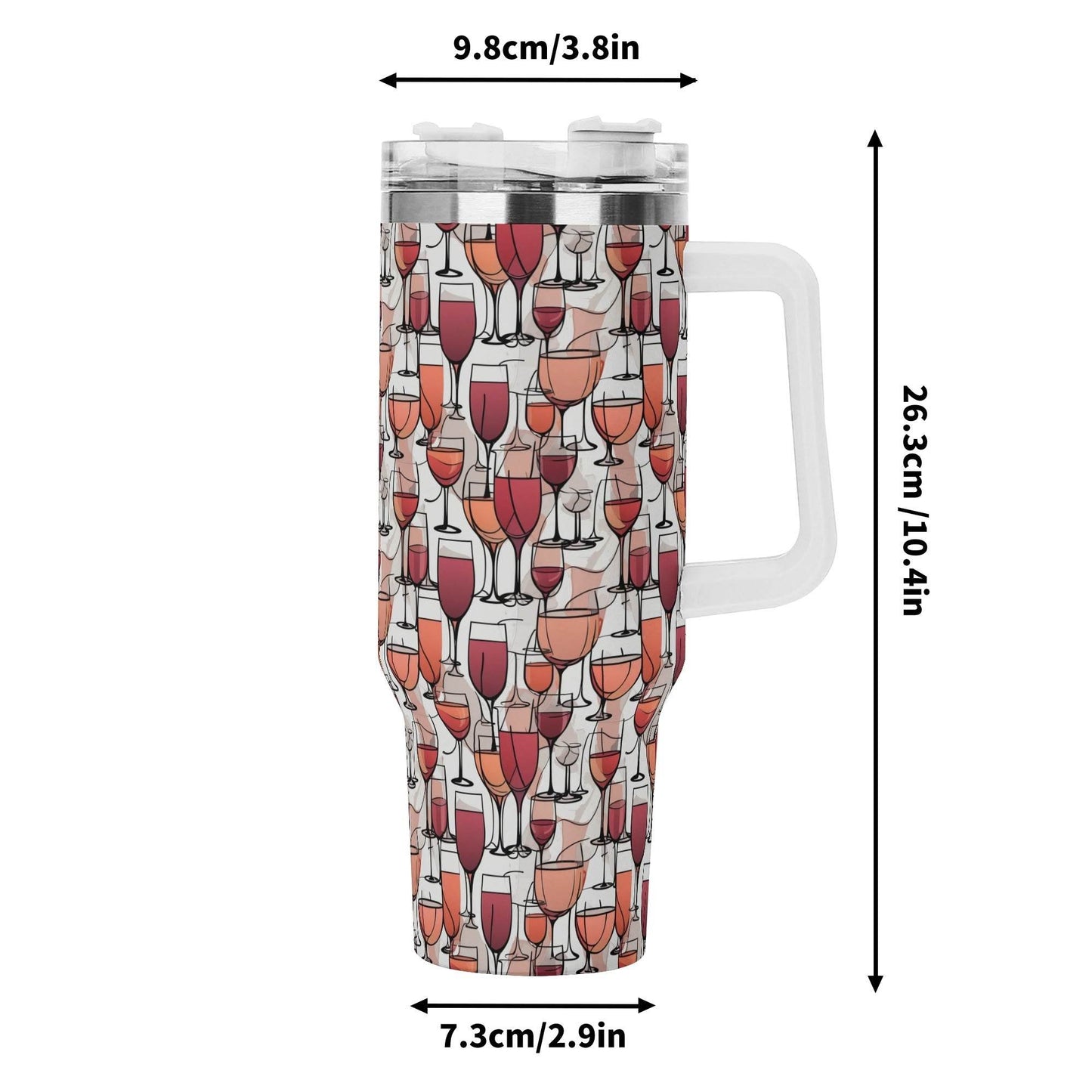 Wine Dining 40oz Stainless Steel Tumbler Gift With White Handle and Straw - DeRose Seasonal