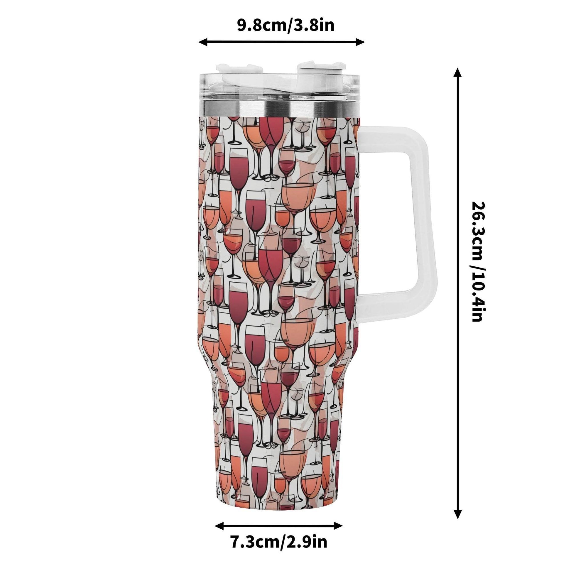 Wine Dining 40oz Stainless Steel Tumbler Gift With White Handle and Straw - DeRose Seasonal