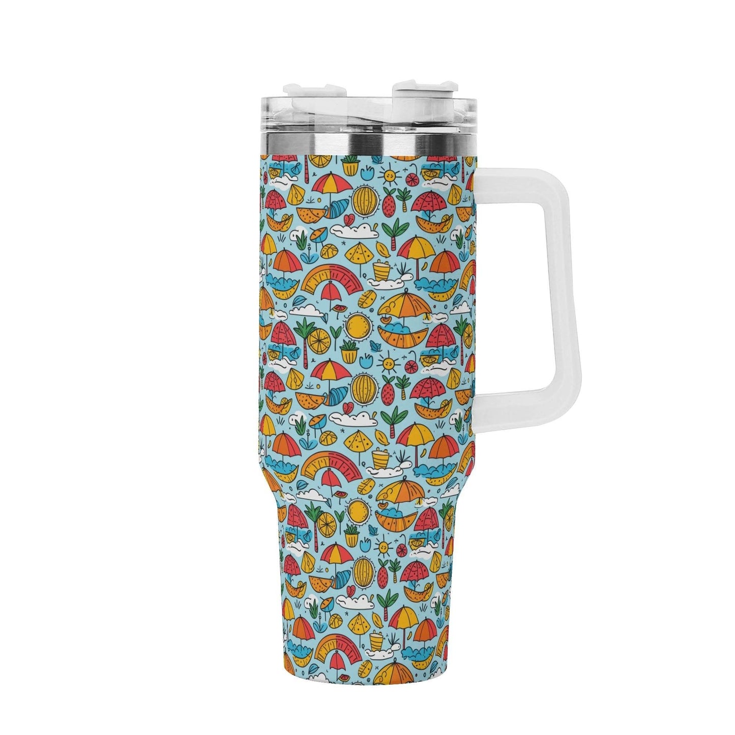 Fun of a Beach 40oz Stainless Steel Tumbler Gift With White Handle and Straw - DeRose Seasonal