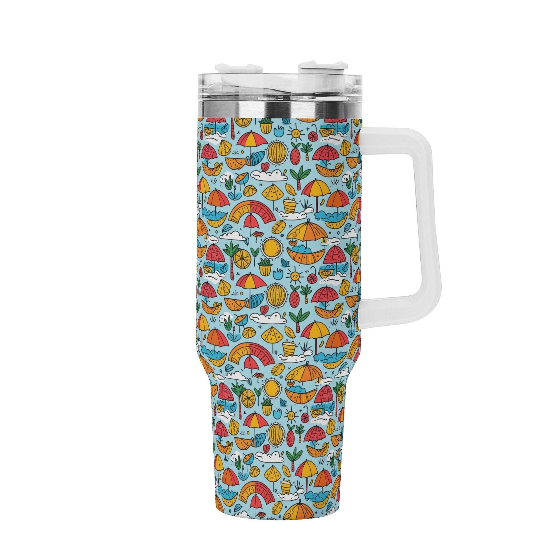Fun of a Beach 40oz Stainless Steel Tumbler Gift With White Handle and Straw - DeRose Seasonal