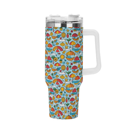 Fun of a Beach 40oz Stainless Steel Tumbler Gift With White Handle and Straw - DeRose Seasonal
