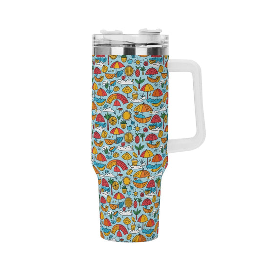 Fun of a Beach 40oz Stainless Steel Tumbler Gift With White Handle and Straw - DeRose Seasonal